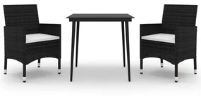 vidaXL 3-delige Tuinset met kussens poly rattan en glas