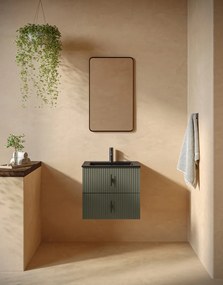 Muebles Marbella badmeubel ribbelfront 60cm legergroen met zwarte wastafel met kraangat