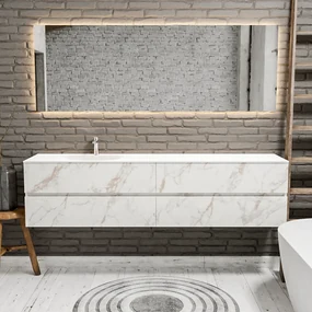 Zaro Sevilla Solid Surface badmeubel 200cm mat carrara mat 1 kraangat spoelbak links met 4 lades
