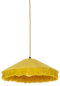 Stoffen Eettafel / Eetkamer Retro hanglamp geel velours met franjes - Frills Art Deco,Oosters E27 rond Binnenverlichting Lamp