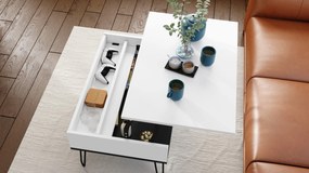 HAIRPIN S-90 Wit Mat/Zwart Mat - MODERNE KOFFIETAFEL MET OPKLAPBARE TAFEL + OPBERGVAK + PLANK