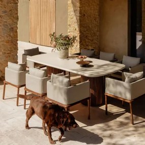 Set Van Rechthoekige Tafel 230x110 Cm Sirvon En 8 Tuinstoelen Met Armleuningen Van Acaciahout Olivia 230 X 110 Cm - Sklum