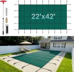 VEVOR zwembadveiligheidsafdekking, geschikt voor rechthoekige, in de grond te plaatsen zwembadafdekking van 20 x 40 ft, groen gaas, stevige zwembadveiligheidsafdekking voor zwembaden, winterveiligheidsafdekking