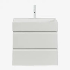 Badkamermeubelset Van Hout En Essenhoutfineer Met Geïntegreerde Wastafel Ona Wit & Spiegelloze & Wit ↑20 Cm Met Aftapkraan Zonder - Sklum