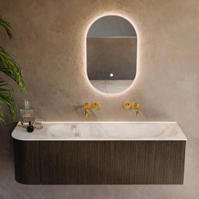 Mondiaz Kurve-dlux 145cm badmeubel ronding links shadow met 1 lade en deur en wastafel big large rechts zonder kraangat opalo