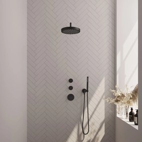 Brauer Stripe inbouw regendouche met 25cm hoofddouche, gebogen muurarm en staafhanddouche set 2 zwart mat
