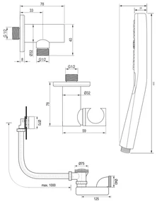 Brauer Black Carving thermostatische inbouw badkraan met badvulcombinatie en 3 standen handdouche set 4 zwart mat