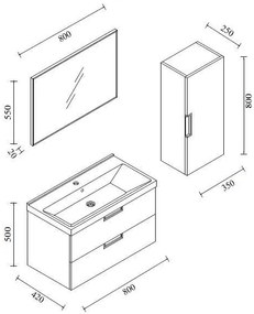 Mueller Action badmeubelset 80cm 1 kraangat inclusief badkamerkast hoogglans wit