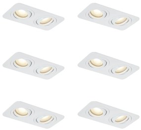 Buitenlamp Set van 6 afgeronde inbouwspots wit GU10 50mm draai- en kantelbaar IP44 2-lichts - Alberto Modern GU10 IP44 Buitenverlichting Lamp