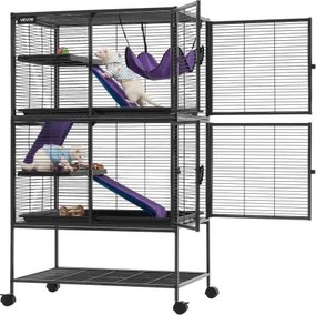 VEVOR Kleine Dierenkooi, Metalen Frettenkooi, Verblijf voor Kleine Dieren, 77x52x130 cm, voor Fretten, Chinchilla's, Vliegende Eekhoorns, Cavia's & Konijnen, 4 Verdiepingen, Draadafstand 13,97 mm, Vergrendelbare Zwenkwielen