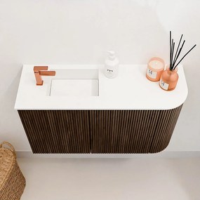 Mondiaz Joya 70cm toiletmeubel ronding rechts walnut met wastafel faye links 1 kraangat talc