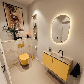 MONDIAZ TURE-DLUX 80cm toiletmeubel Ocher. EDEN wastafel Frappe positie midden. Met 1 kraangat. TUREDX80OCHM1FRA