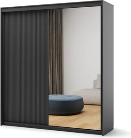 Kledingkast Fresno 166, Zwart, 222x200x63cm, 189 kg, Kledingkast deuren: Schuivend