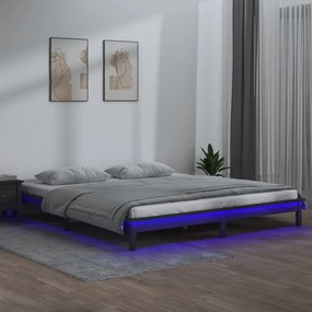 vidaXL Bedframe LED massief hout grijs 200x200 cm