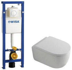 QeramiQ Dely Swirl Toiletset - 6.5x53cm - Wisa XS inbouwreservoir - 35mm zitting - witte bedieningsplaat - ronde knoppen - wit mat 0704406/SW1000767/SW1026257