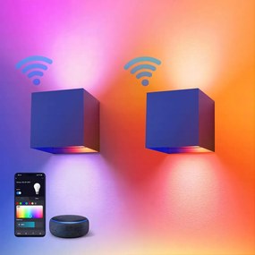 LED Wandlamp Smart WiFi+Bluetooth/Dimbaar - Zwart 10x10cm