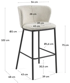 Kave Home Ciselia Boucle Barkruk Met Ronde Rug Wit