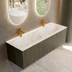 Mondiaz Kurve-dlux 140cm badmeubel shadow met 2 lades en wastafel stor small dubbel 2 kraangaten frappe