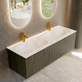 Mondiaz Kurve-dlux 140cm badmeubel shadow met 2 lades en wastafel stor small dubbel 2 kraangaten frappe