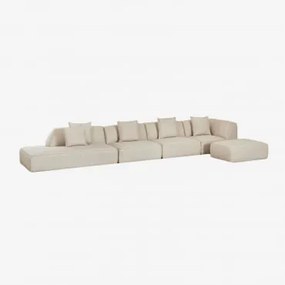 Modulaire Hoekbank Van 4 Delen Met Linker Divan En Gestoffeerde Poef Cardea Bouclé Crèmebeige - Sklum