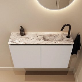 Mondiaz Ture DLux toiletmeubel 80cm linen met wastafel glace rechts met kraangat