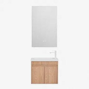 Narek Zwevend Houten Badkamermeubelset Met Geïntegreerde Wastafel Ash Brown & Rectangular Led And Antifog 55x90 Cm Riben & ↔︎ 60 Cm & Wi - Sklum