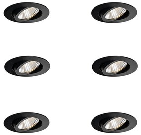 Set van 6 inbouwspots zwart 6,8cm incl. LED 750 lm dimbaar IP23 - Gaius