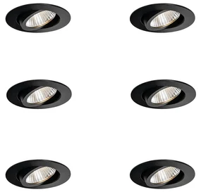 Set van 6 inbouwspots zwart 6,8cm incl. LED 750 lm dimbaar IP23 - Gaius Modern rond Binnenverlichting Lamp