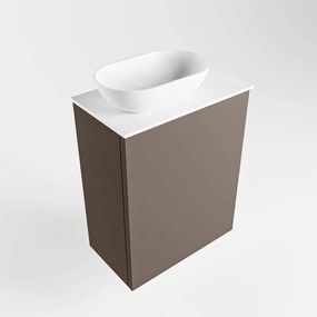 Mondiaz Fowy toiletmeubel 40cm smoke met witte waskom links en kraangat