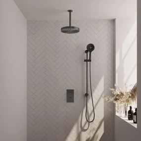 Brauer Stripe inbouw regendouche met 25cm hoofddouche, met plafondarm, glijstang en 3 standen handdouche set 24 gunmetal geborsteld PVD