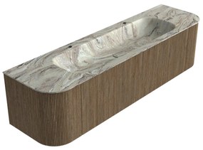 Mondiaz Kurve-dlux 170cm badmeubel ronding links/rechts dusk met 1 lade en 2 deuren en wastafel big large midden 2 kraangaten glace