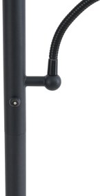 Klassieke vloerlamp zwart met zwarte kap en leeslampje - Retro