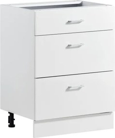 VEVOR Onderkast 600x475x815 mm (bxdxh) spaanplaat keukenonderkast wit, voor wasruimte en badkamer, zonder werkblad, in Shaker-stijl, met 3 lades, soft-close mechanisme en 3M-laminaat