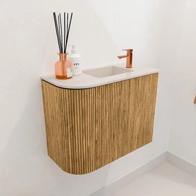Mondiaz Joya DLux 50cm toiletmeubel ronding links oak met wastafel faye rechts 1 kraangat meli