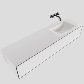 Zaro Lagom volledig naadloos solid surface onderkast 160cm mat zwart met 2 lades Push tot open. Compleet met solid surface wastafel met 0 kraangat(en)