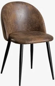 Kana Gestoffeerde Eetkamerstoel En Staal Zwart & Kunstleren Koffie Vintage & Kunstleer - Sklum