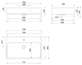 Sapho Toridi keramische wastafel 76x46,5cm zwart mat