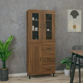 vidaXL Hoge kast 69,5x34x180 cm bewerkt hout bruineikenkleurig