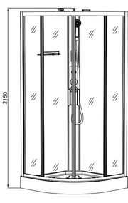 Badstuber Austin complete douchecabine kwartrond 90x90x215cm kitvrij zwart