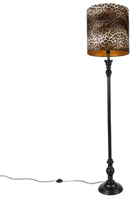 Stoffen Vloerlamp zwart met kap luipaard 40 cm - Classico Klassiek / Antiek E27 Binnenverlichting Lamp