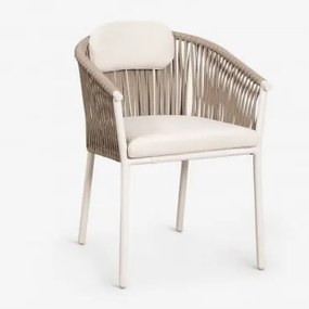 Set Van 2 Stapelbare Eetkamerstoelen Met Armleuningen Van Aluminium En Gevlochten Touw Ondina Tapioca Beige - Sklum