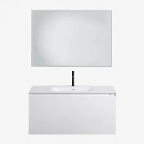 Macrae Houten Badkamermeubelset Met Geïntegreerde Wastafel Wit & Rechthoekige Led En Anticondens 100x70 Cm Riben & Zwart ↑20 - Sklum