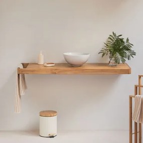Conjunto Van Meubel 130x45 Cm Hangend In Teakhout Neill Teakhout & Spiegelloze & Zonder Kraan & Rond Wit Keramiek Ø30 Cm Calgari & Zonder Sifon -