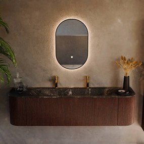 Mondiaz Kurve-dlux 170cm badmeubel ronding links/rechts ruby met 1 lade en 2 deuren en wastafel big large midden 2 kraangaten lava