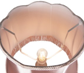 Retro vloerlamp grijs met roze Granny kap - Classico Retro E27 rond Binnenverlichting Lamp