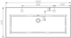 Lambini Designs Como wastafel mineraalmarmer 100cm met 2 kraangaten wit glans