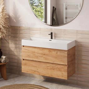 Plieger Kansas badmeubel 100cm met glans witte wastafel en kraangat warm eiken