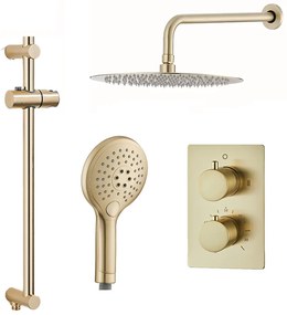 Saniclear Brass inbouwregendouche met 30cm hoofddouche, wandarm, 2 standen handdouche en glijstang geborsteld messing - mat goud