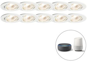 Set van 10 smart inbouwspots wit kantelbaar incl. Wifi GU10 - Cisco Modern, Design GU10 rond Binnenverlichting Lamp