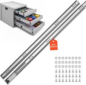 VEVOR 1 paar ladegeleiders, 100 cm uitschuifbaar met een draagvermogen van 120 kg, zijdelings te monteren ladegeleiders voor thuisgebruik, 3-delige volledig uitschuifbare set, koolstofstaal, kogellagers, inclusief moeren en bouten.